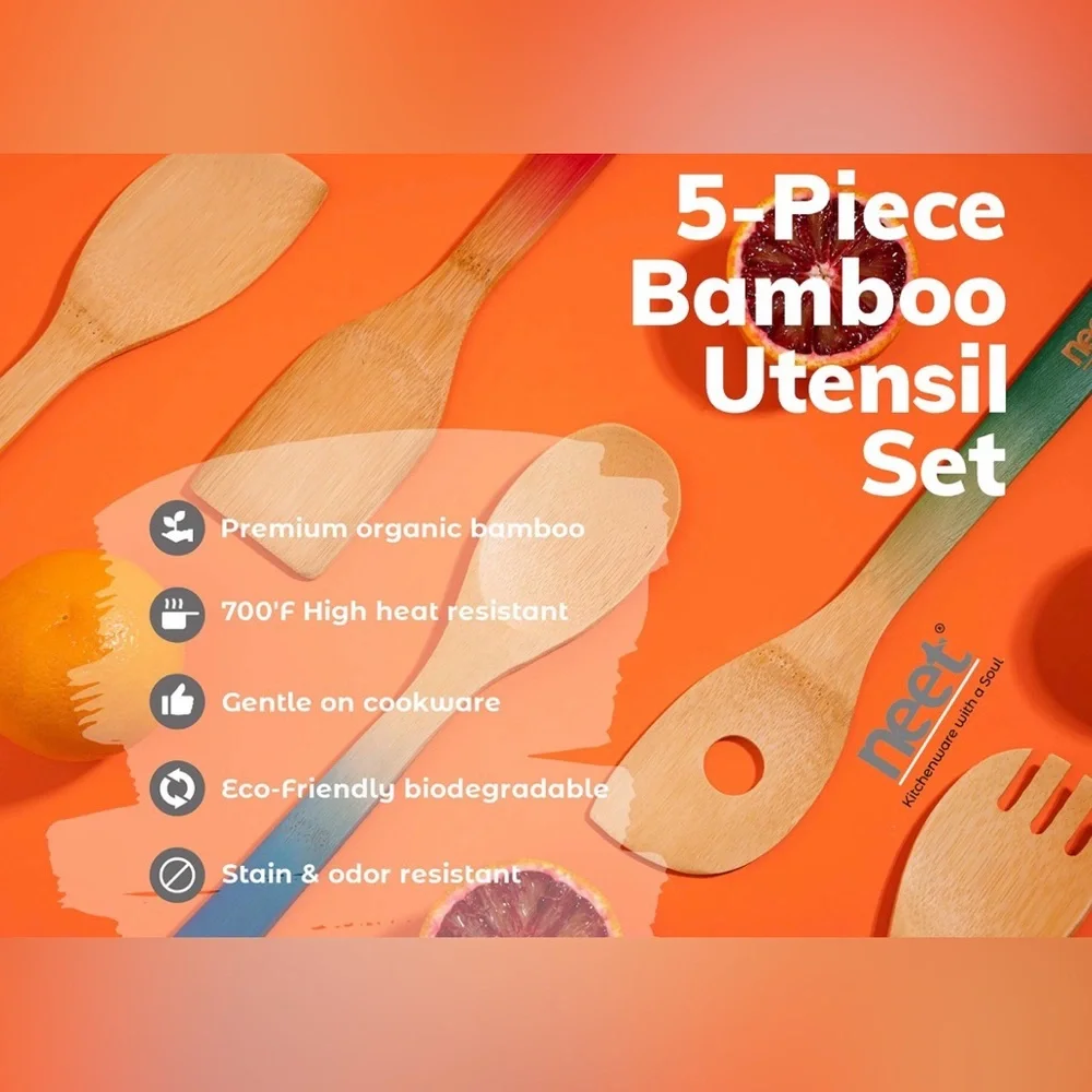 Neet 5 Piece Bamboo Utensils Set FREE SHIPPING NWT 🌈